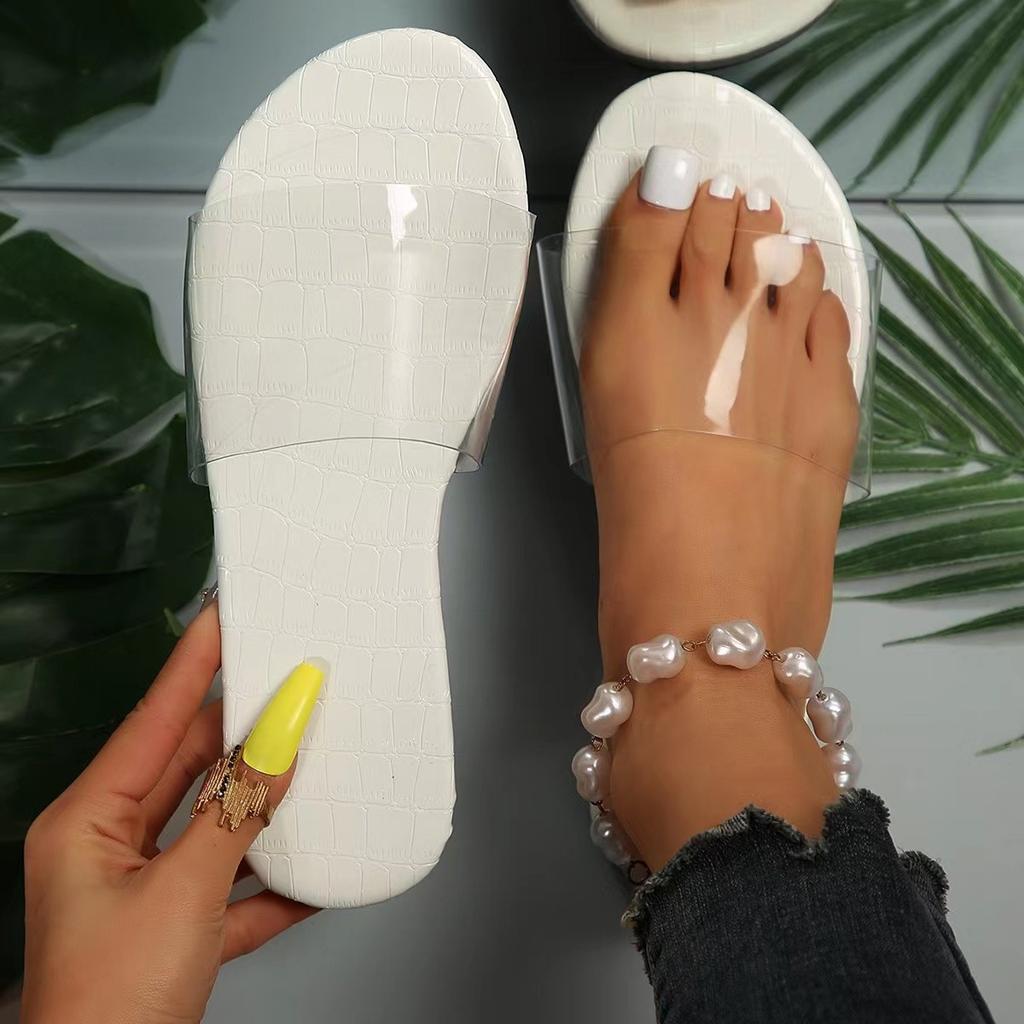 Amazon Foreign Trade Slippers Women's 2025 New Summer Round Head Transparent Flat Bottom Cool Slippers Women Wear Beach Slippers