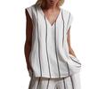16 French minimalist black and white vertical stripes loose and thin women's suit wide-leg pants two-piece set