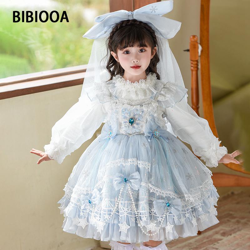 

BIBIOOA Осень 2025 Платье принцессы для девочек (Размеры 100-150) 120 cm синий