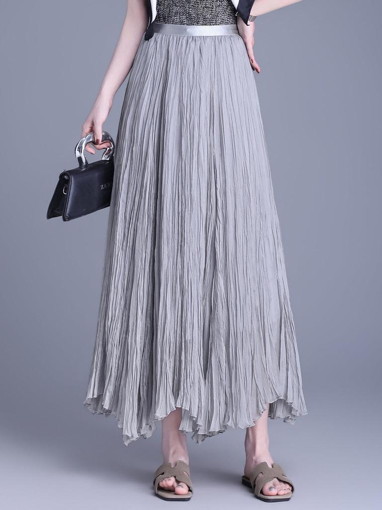 Elegant Mesh Draped Midi Skirt - Spring 2026 Collection: Irregular Hem & Pleated Design