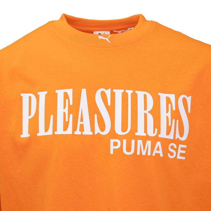 Puma X Pleasures Orange Cotton Crew Neck T-Shirt for Men PUMA