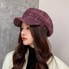 Women's Vintage Octagonal Beret, Newsboy Hat, Casual Imitation Woolen, Plaid, New Fashion, 2024