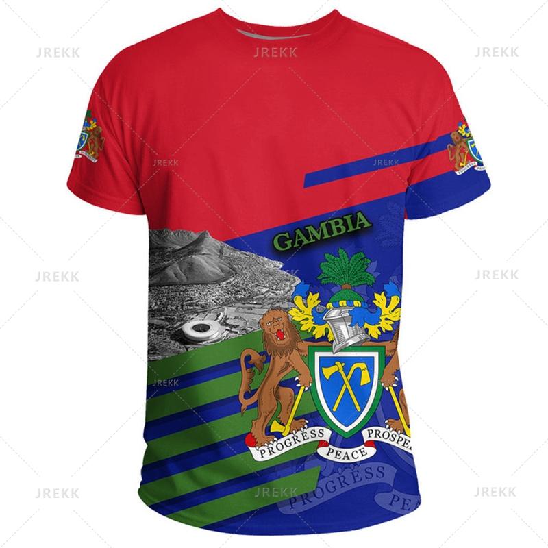 New 3D African The Republic-of The Gambia Flag Printing T Shirt Gambia Coat Of Arms Graphic Tee Shirts For Men Fashion T-shirts XXS
