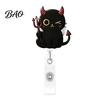 Cute Black Cat Id Card Reel Halloween Pumpkin Badge Reel, Retractable with 360 Degree Rotating Clip, Work for Nurses Acrylic Decorative ID Holder And