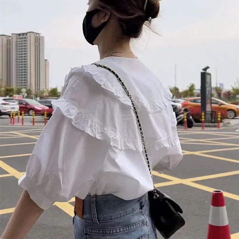 Women's Tencel Puff Sleeve Doll Collar Blouse - Summer 2024