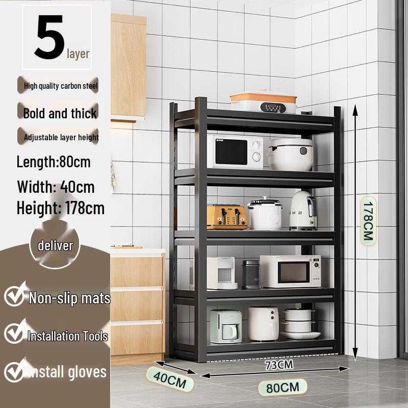 Multi-Layer Kitchen Floor Rack: Multi-Function Microwave and Cookware Storage (Non-Stainless Steel)