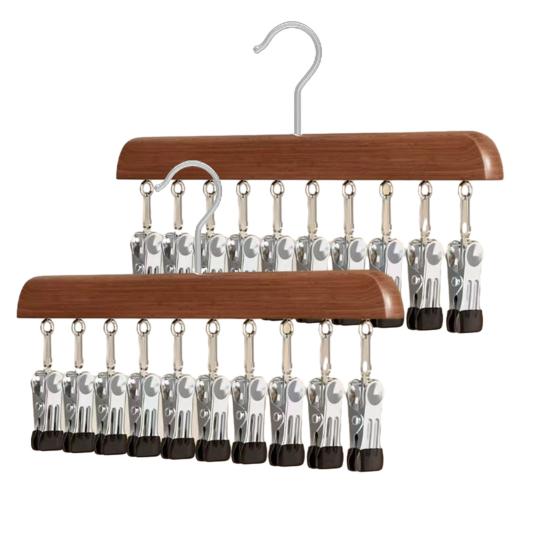 Closet Organizer Leggings Hanger with 10 or 12 Clips Space Saving Pants Hanger No Trace Metal Clips for Yoga Pants Jeans Skirts T-Shirts