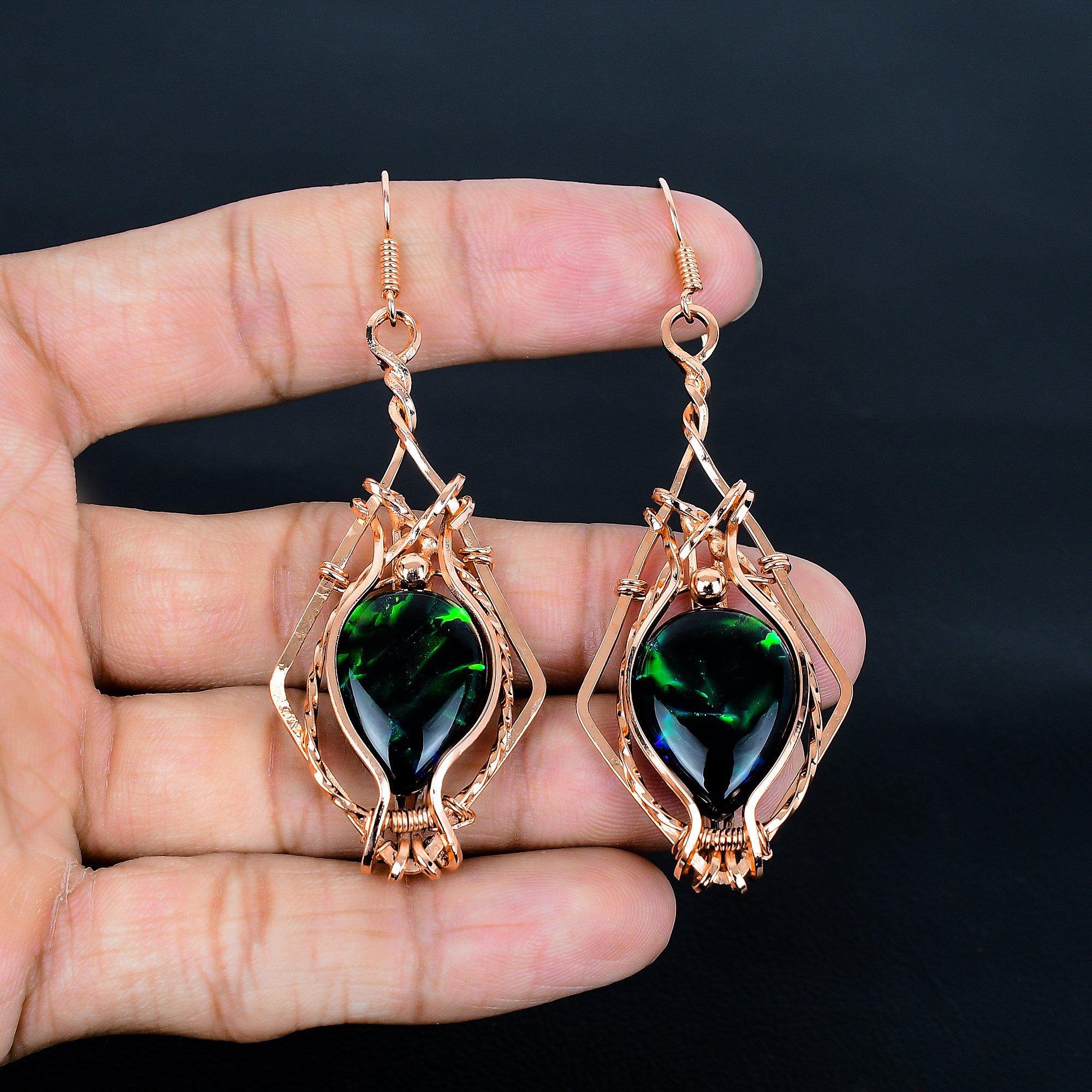 

Dico Glass Earrings Gemstone Jewelry, 999 Copper Wire Wrapped Earrings, Handmade Beautiful Jewelry Earrings 2.55 Inches
