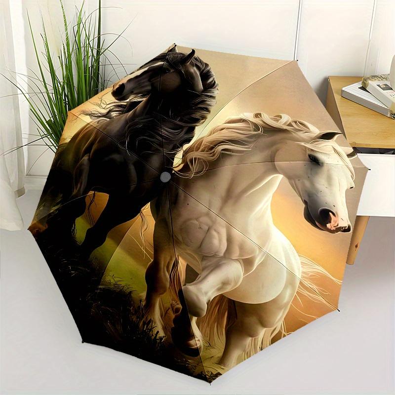 

Horse Automatic Folding Umbrella 8 Ribs Lightweight Design, Durable Iron Frame, Compact and Portable, Ideal Birthday or Christmas Gift, Bu