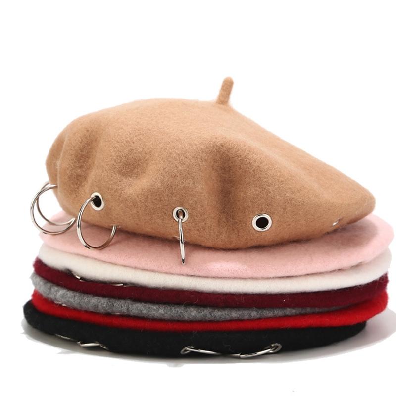 Trendy Iron Rings Beret Punk Style Painter Hat Beanie Hat Octagonal Hat for Morning Workout Chilly Outdoor Activities