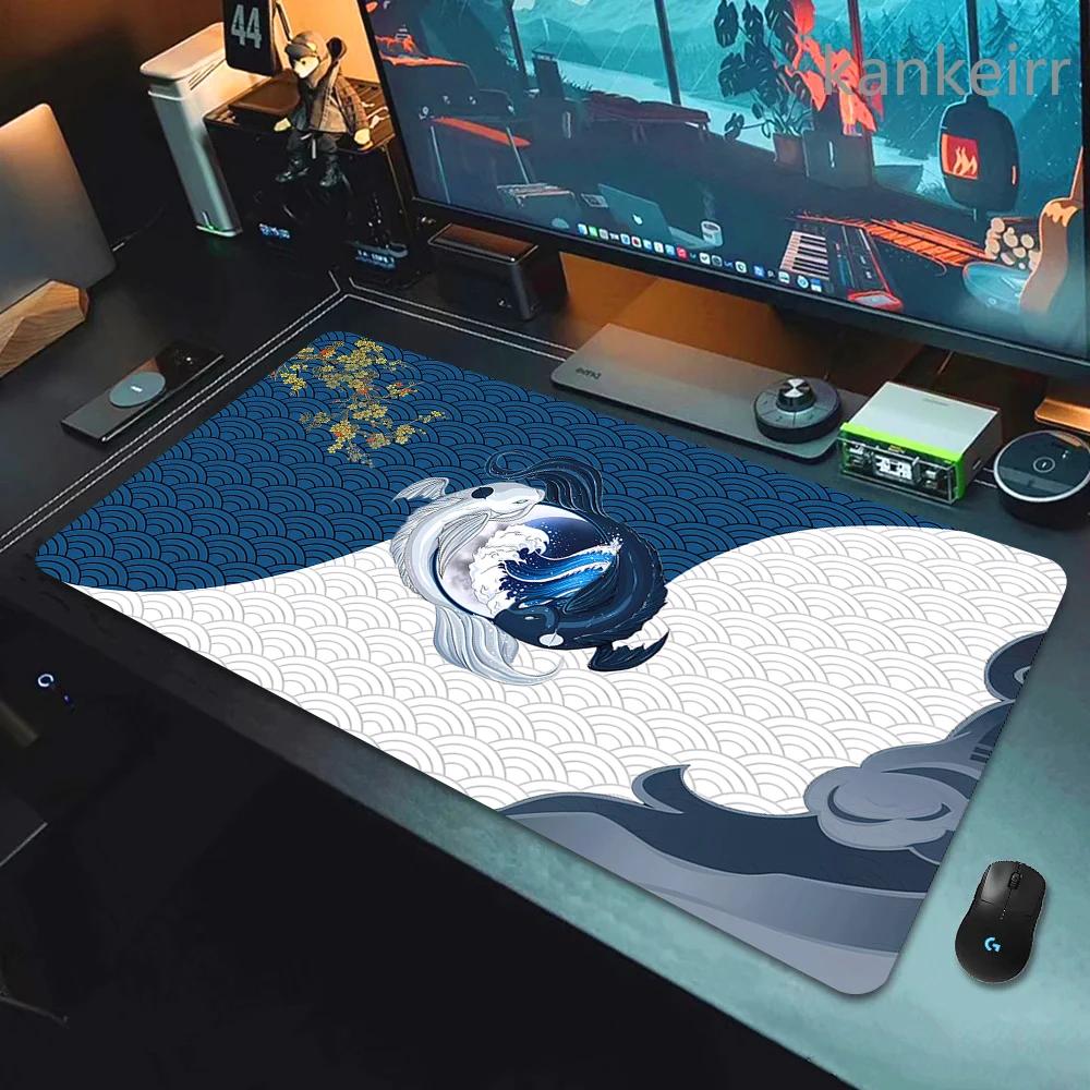 Gaming Mouse Pads Koi Taichi Neutral Table Mats Computer Mousepad Company Big Deskmat 90x40 Large Gamer Mousepads Fish Mouse Mat