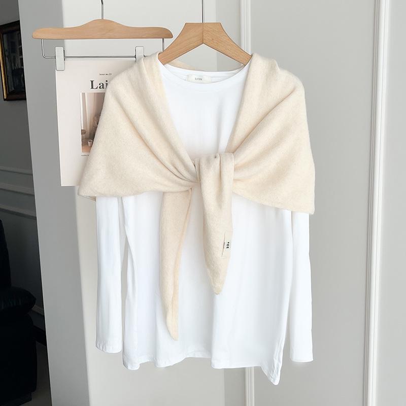 

Женская роскошная вязаная шаль: Легкий, универсальный однотонный треугольный шарф и кардиган для весны/осени 60x180cm белый