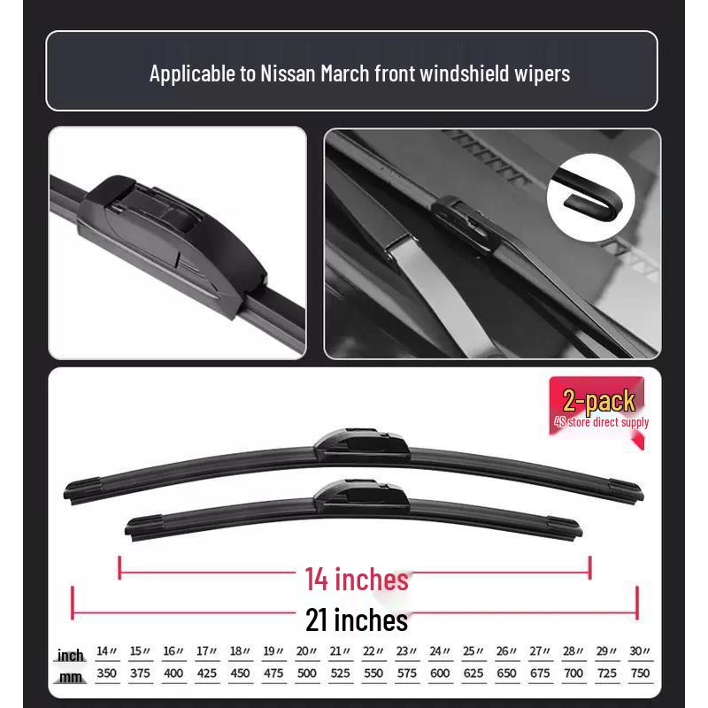 Nissan March Frameless Silent Wiper Blade Strip Main and Auxiliary Wiper Set