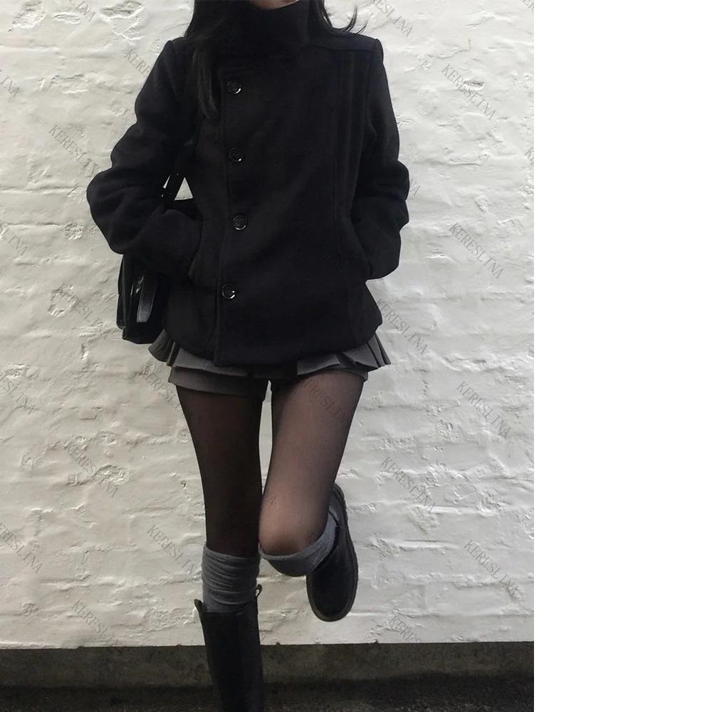 Street autumn/winter solid color women's turtleneck coat Y2K hip-hop retro Harajuku cute casual fashion versatile new women tops