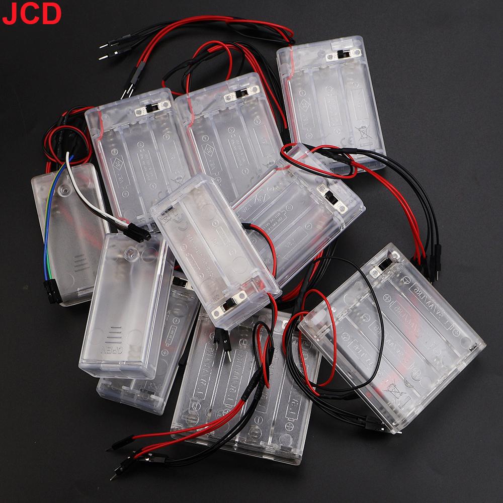 JCD 1pcs 3V 4.5V 6V AA Terminal Wire Transparent Battery Box with Cover Switch Male/Female Connector DIY Craft Model Accessories