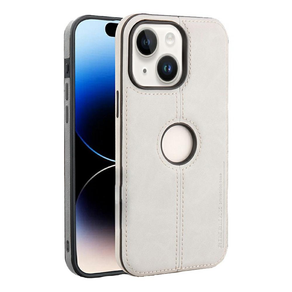 

Для iPhone 15 Plus Чехол Центральная ось с вырезом для логотипа ПУ кожа+ПК Задняя крышка телефона Grey