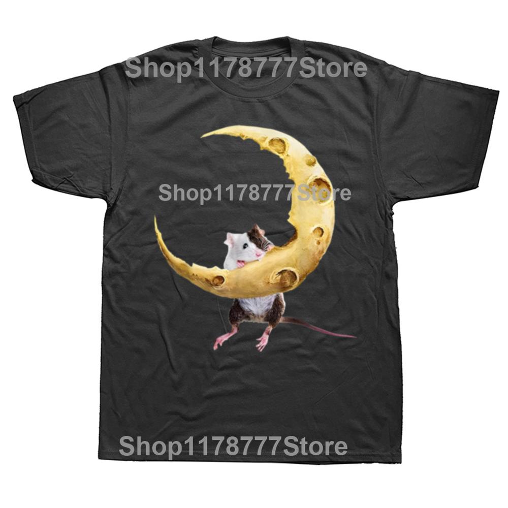 

Забавная Милая Футболка с Сыром, Луной и Крысой, Хлопковая Уличная Одежда, с Коротким Рукавом, Подарки на День Рождения, Мужская Одежда, Модная Повседневная Свободная Футболка с Крысами XL