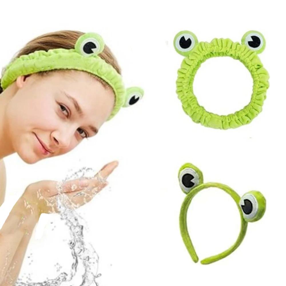 Cute Green Frog Headband with Hair Hoop for Washing Face Wide Padded Headband Skin Care Makeup Removal Shower for Women Girls