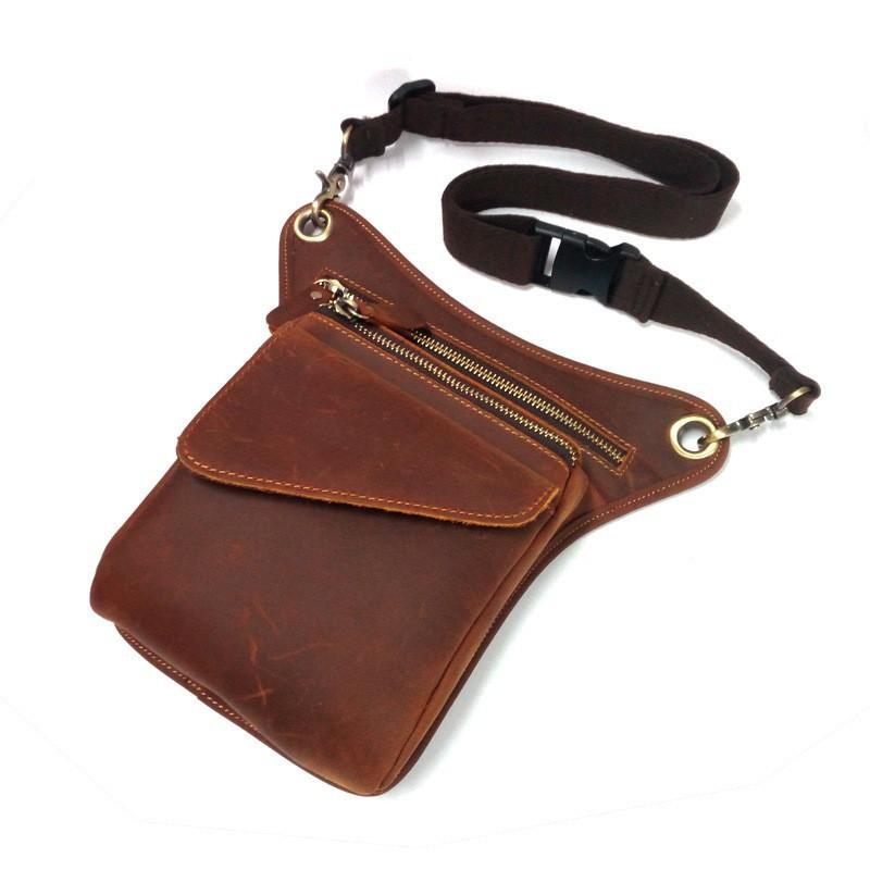 Echtleder Herren Hüfttasche Multifunktional Outdoor Taktische Beintasche Auf Lager, Handy Kopfabdeckung Schicht Leder Trendige Herren Tasche