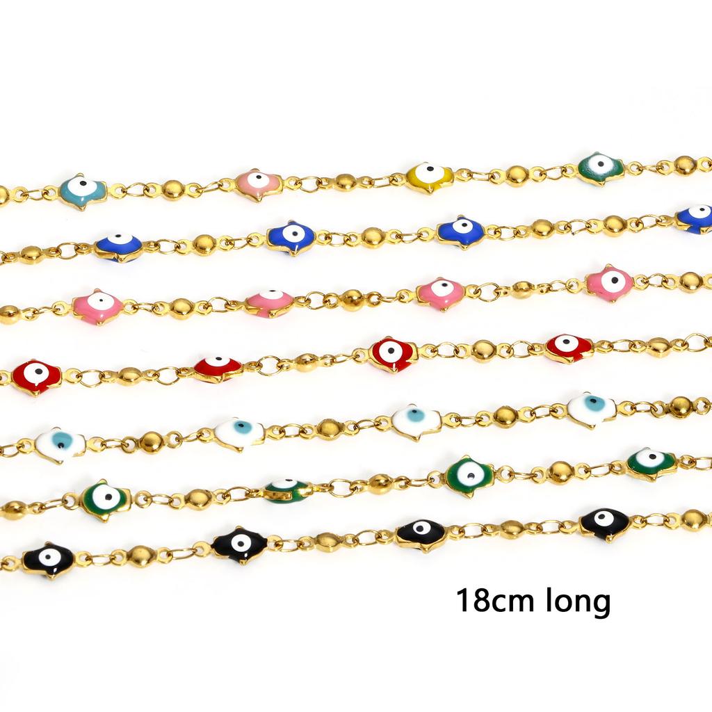 304 Stainless Steel Religious Bracelets Gold Color Hamsa Symbol Hand Evil Eye Double-sided Enamel Bracelet 18cm Long, 1 Piece