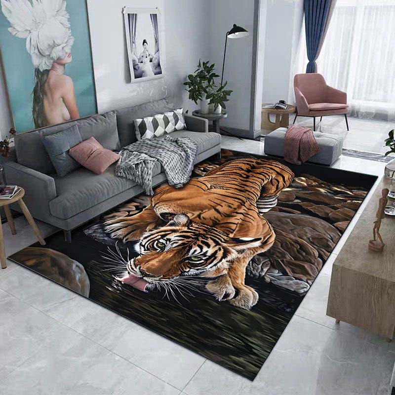 Tiger Drinking Water Printed Carpet for Living Room Bedroom Bedside Bathroom Floor Mat Area Rugged Sofa Mat Home Decor