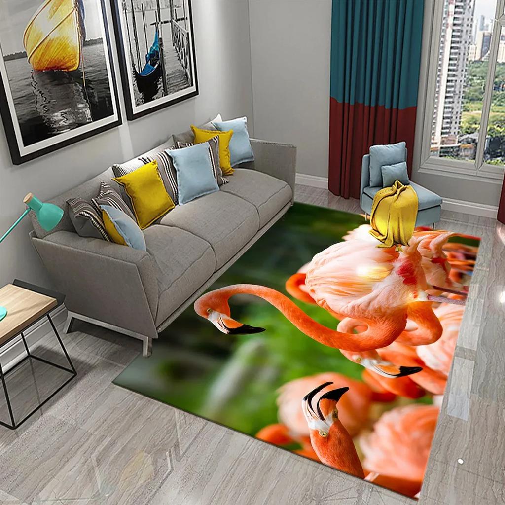 3D Schöner Flamingo Teppich Reizende Tierteppiche für Wohnzimmer Kinderzimmer Eingang Dekor Teppiche Badezimmer Küche Rutschfeste Matten
