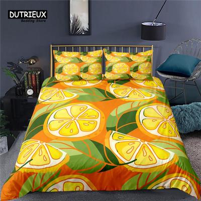 Set de lenjerie de pat de lux 3D cu imprimeu fructe lămâie pentru casă, living, confortabil, husă de plapumă, față de pernă, set de lenjerie de pat pentru copii, mărime Queen și King EU/US/AU/UK