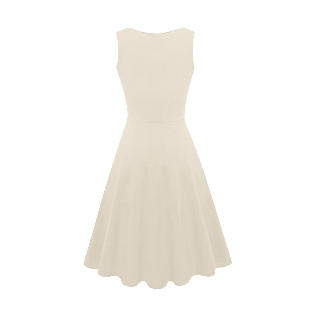 Γυναικείο καλοκαιρινό, κομψό, μεσαίου μήκους φόρεμα αμάνικο με λαιμόκοψη