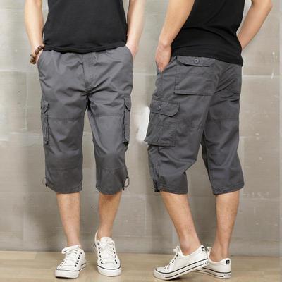 Cotton Below Knee Length 3/4 Long Shorts Men's Tactical Capri Pants Multi Pocket Summer Twill Work Cargo Pants Man