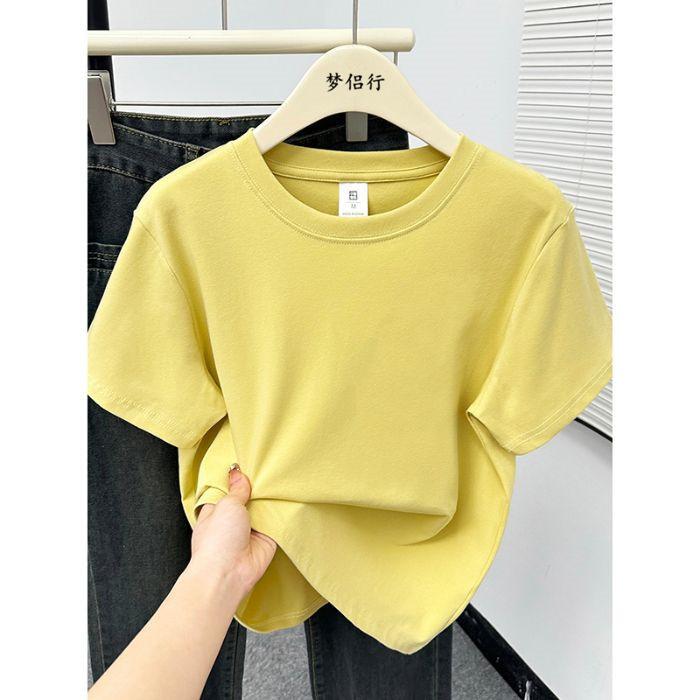 Women Plus Size Solid Color Positive-Shoulder Short Sleeve T-Shirt Summer Casual Commuter Top