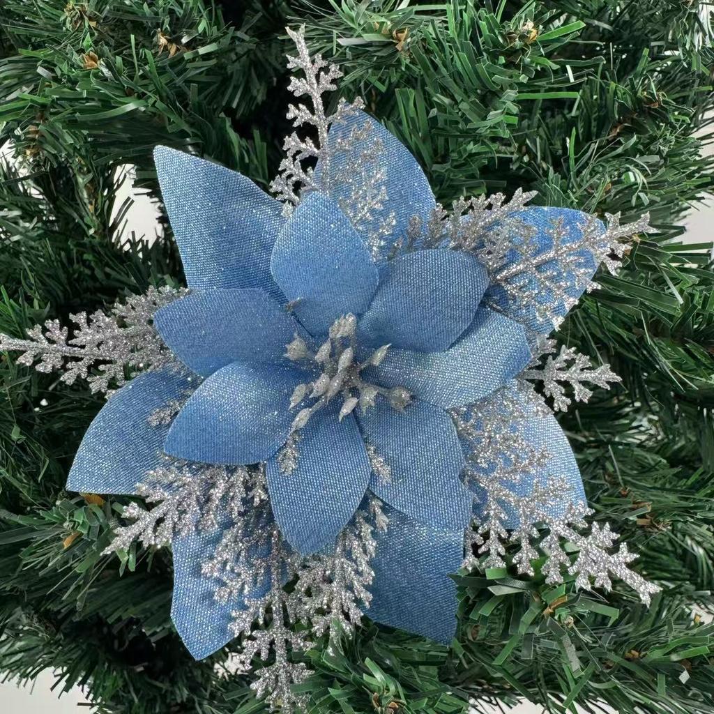1PC Christmas Golden Glitter 14cm Flower Christmas Tree Decoration Ornaments Color Glitter Home Party Decoration Supplies