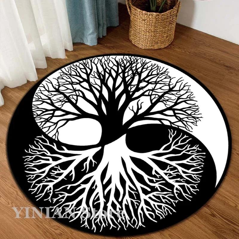 3D Viking Yggdrasil Tree of Life Area Rug Round Carpet Rugs for Living Room Bedroom Sofa Decoration Kids Play Non-slip Floor Mat