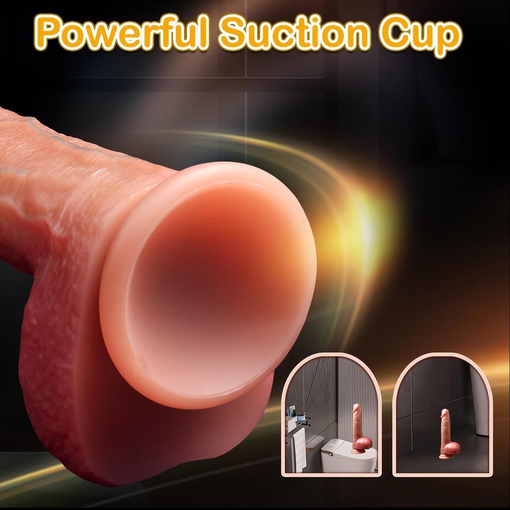 8palcové realistické dildo s ejakulačním penisem – posuvná předkožka 2 v 1, silná přísavka, měkký zakřivený dřík, koule, bod G a anální hra na prostatu pro ženy