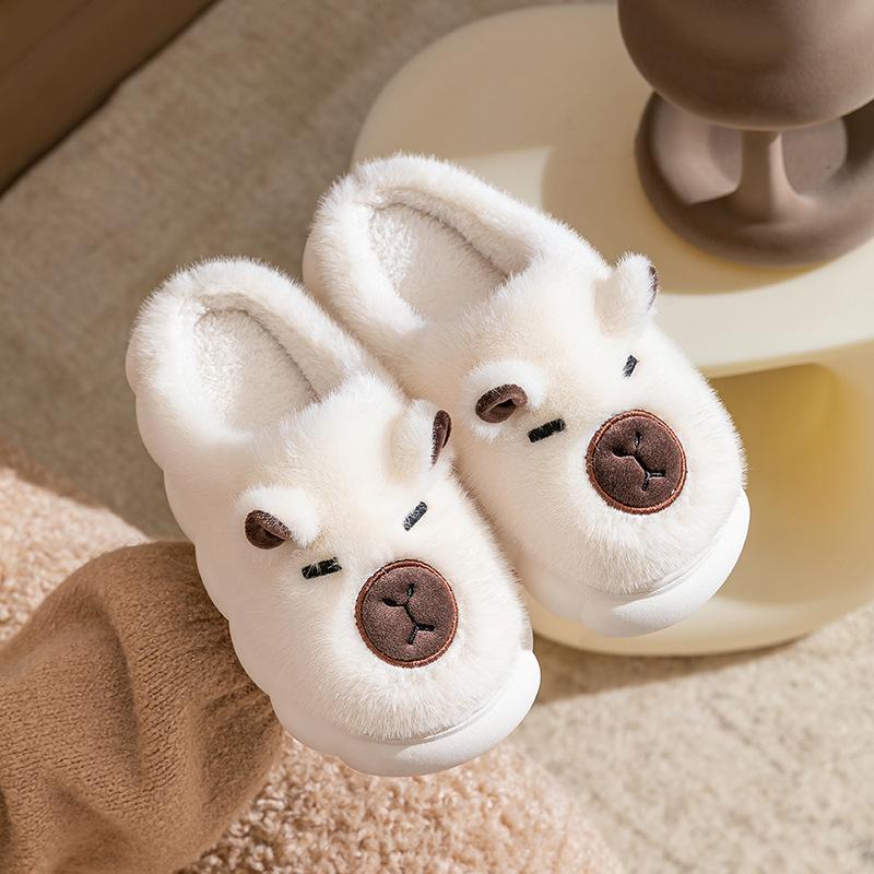 Kapibara Cotton Slippers Winter Velvet Warm Home Non-slip Soft Bottom Couple Cute Plush Slippers