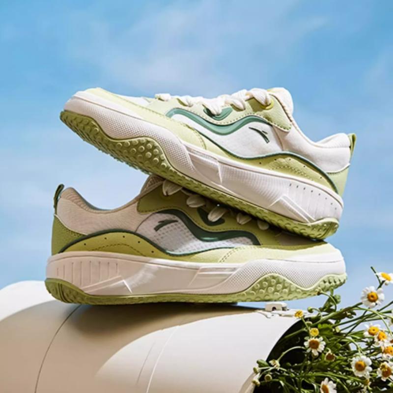 Anta Comfortable Versatile Non-Slip Wear-Resistant Breathable Low-Top Skate Shoes Women Sneaker White Green 922528072-3