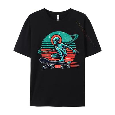Retro Alien Skateboarding Adventure Tshirt Pure Cotton Men Tshirts 3D Printed T Shirt Fitted Normal Tshirts