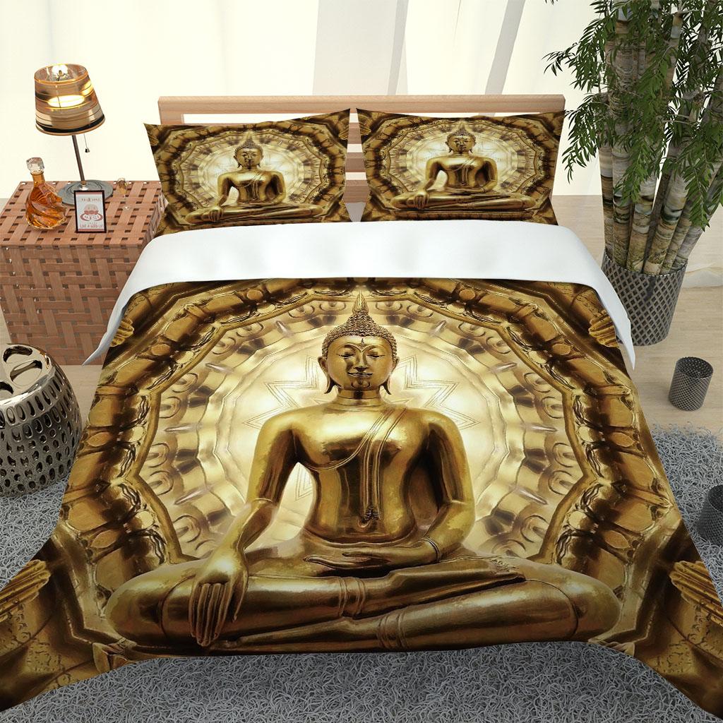 Duvet Cover King Queen Size 3D  Bedding Set Adults Women Buddha Statue Polyester Quilt Cover + 2 Pillowcase Fashion