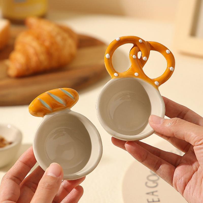 Embossed Bread Handle Ceramic Small Dish Seasoning Dish Dipping Sauce Dish Household Flavor Dish Cute Side Dish Cute Little Dish
