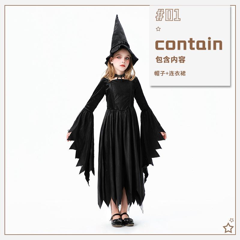 

Хэллоуин Костюм Детский Карнавальный Платье Ведьмы Девочки Платье Ведьмы Костюм для Шоу Вампира 150cm