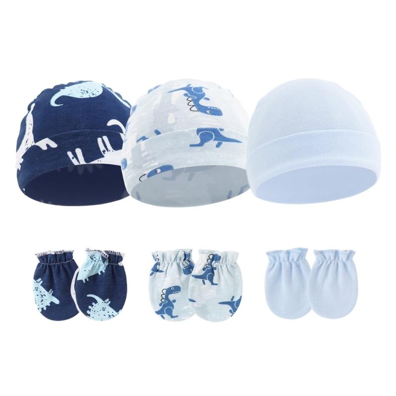 Set of 3 Soft & Breathable Newborns Baby Mittens & Turban Hat Cotton Gloves & Bonnet Enjoy Essential Protections