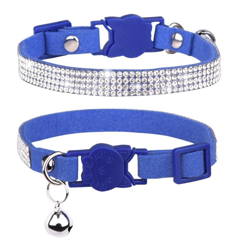 Pet Collar Shiny Rhinestone Color Anti-bridle Suede Soft and Comfortable Bell Style Cat Leash Collar