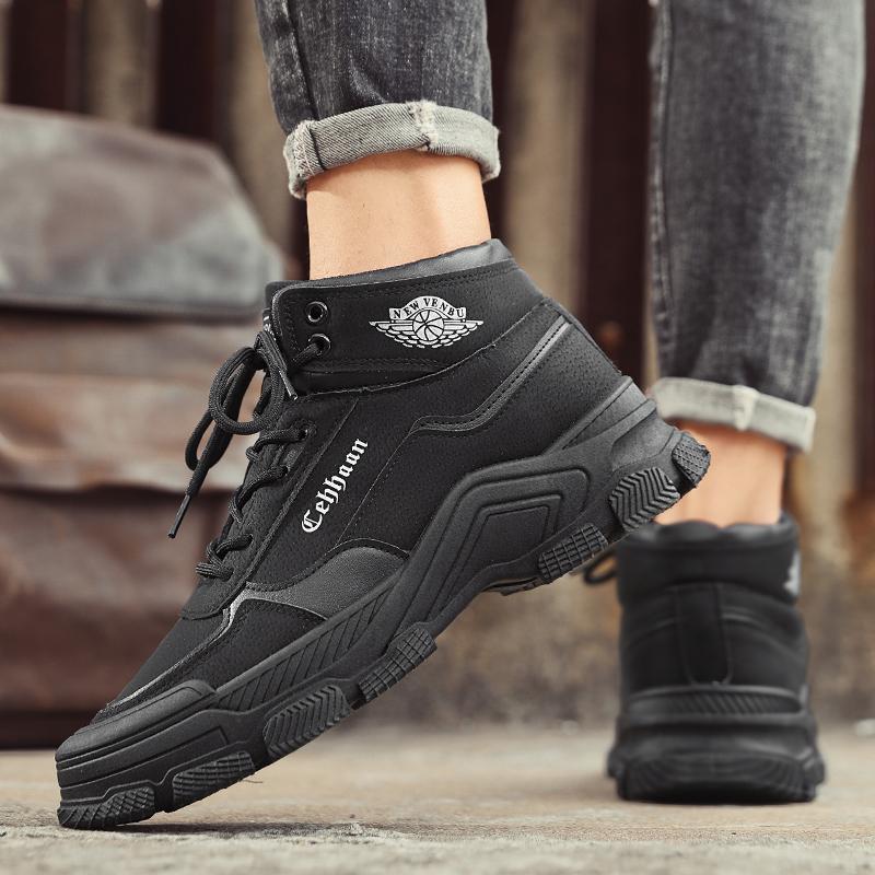 Loafers Round Toe Casual Sneaker Fashion Ankle Boots Men's Autumn Sneakers Leather Platform Sports High-top Sports and Leisure