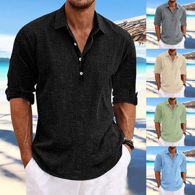 Designer Spring Summer Men's Casual Cotton Linen Solid Color Long Sleeve Shirts Loose Shirts