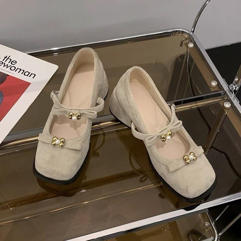 Coarse Heel Mary Jane Shoes Women's 2025 New with Skirt French Beautiful Bow Single Shoes Black Beige Leopard Print