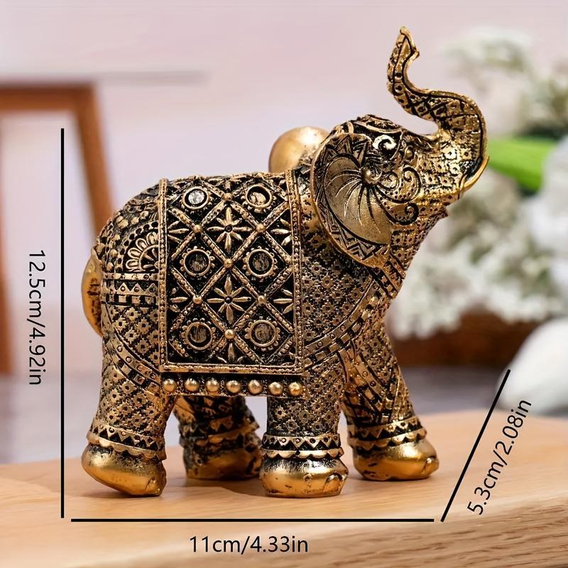 Lucky Fortune Elephant Ornament - Resin Feng Shui Animal Statue Art Craft for Home Living Room, Bookshelf, Office, and Desk Decor