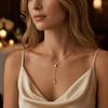Square Zirconia Jewelry Gift Y-Shaped Pendant Necklace, Gold Necklace for Women, Dainty Lariat Light Luxury Ladies Drop Minimalist Trendy Clavicle