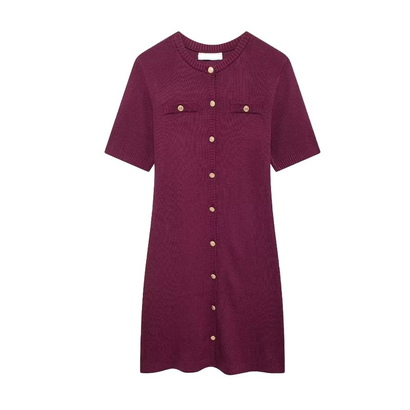 Spring New Women's Clothing Fashion Style French Rib Knitting Round Neck T-shirt Shory Style Dress 1229076