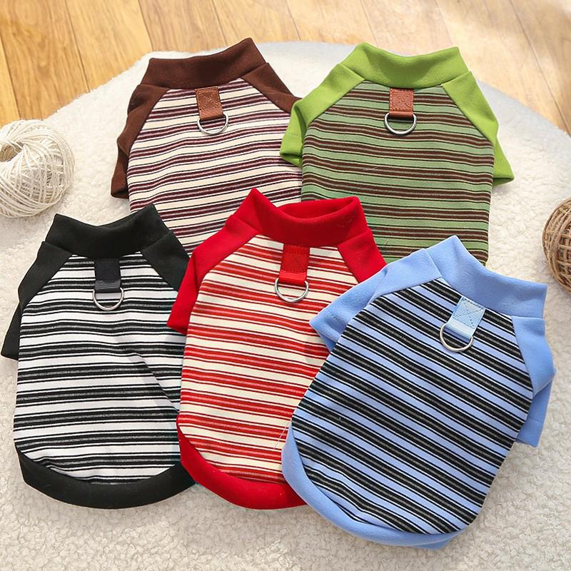 Pet Dog Cat Striped Cotton T-Shirt Two-Legged Outfit French Bulldog Corgi Small Medium Large Breeds