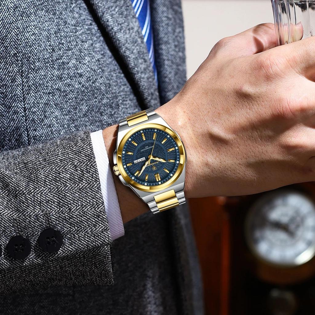 POEDAGAR Fashion Brand Men Wristwatch Stainless Steel Waterproof Luminous Male Watch Date Week Men's Watches Quartz Reloj Hombre