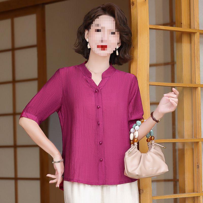 Summer Two-Piece Set: Elegant Short-Sleeved Top & Bottoms for Middle-Aged and Elderly Mothers
